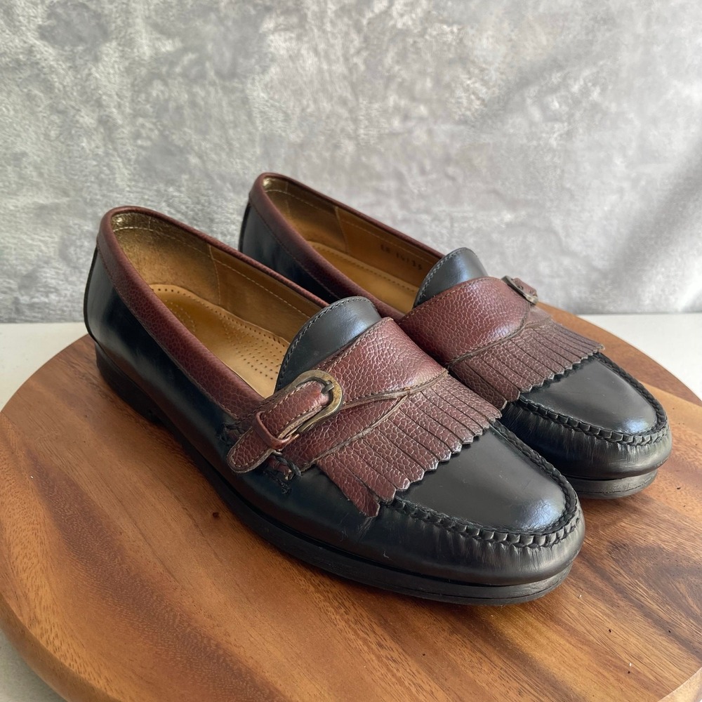 Cole Haan Loafers Mens 11 E Black Brown Leather‎ Kiltie Buckle Detail - Picture 2 of 16